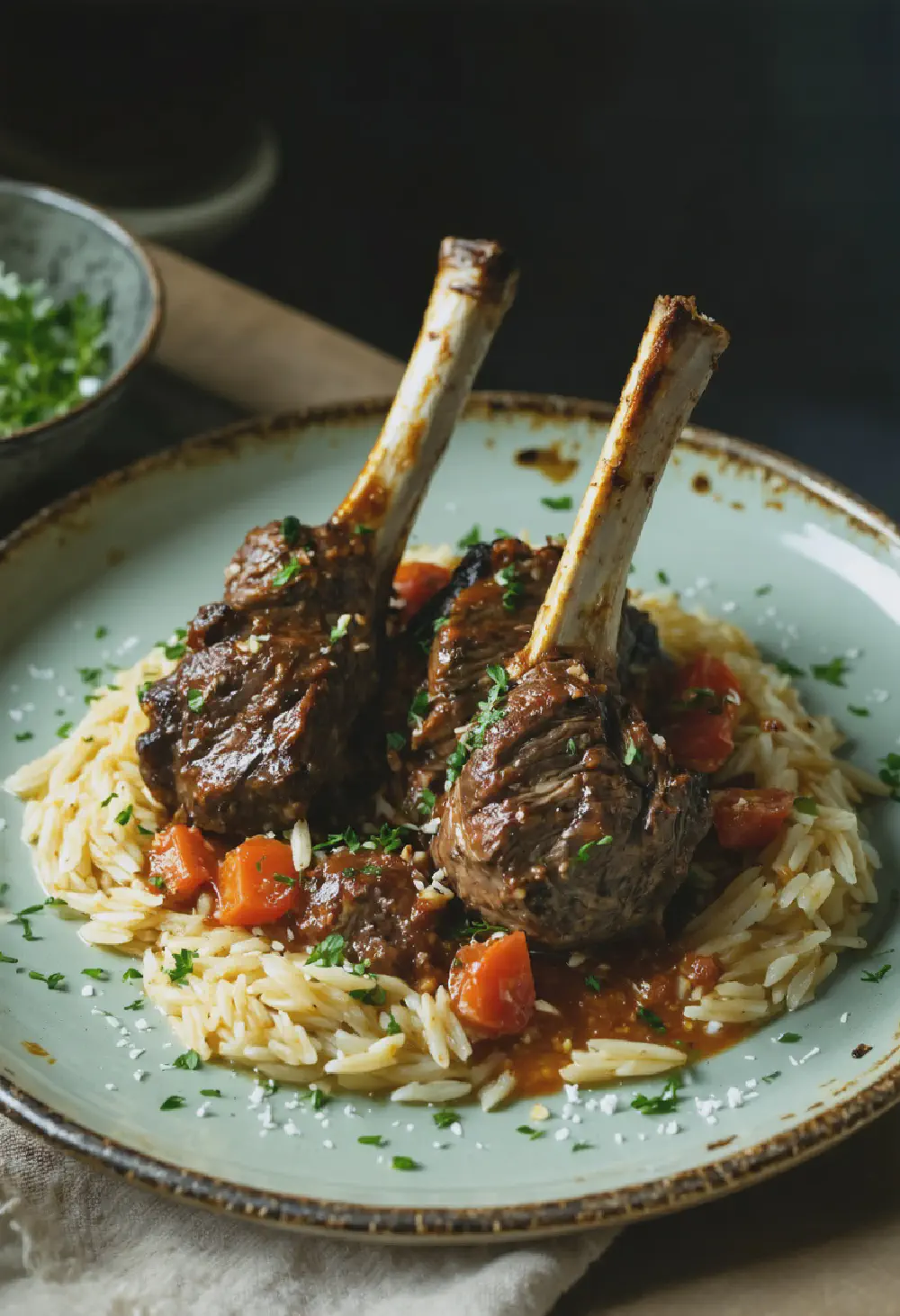 Greek-Style Braised Lamb Shanks with Orzo